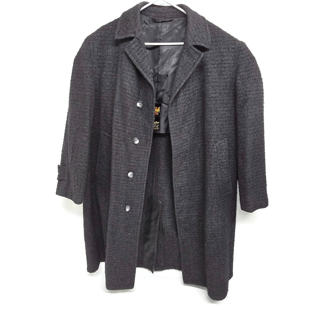 Vintage 50s 60s Alligator Weatherstyle Tweed Trench Overcoat Wool Gray Mens L